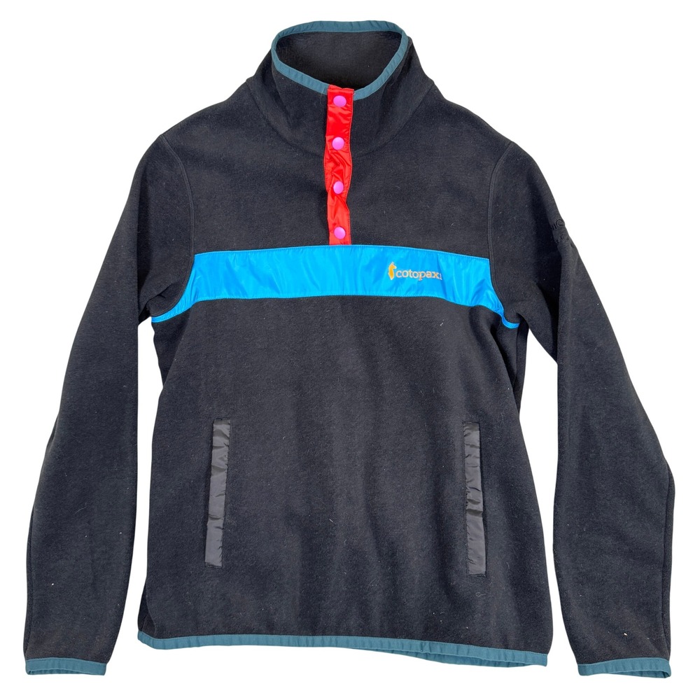 Cotopaxi Teca Fleece Pullover Womens Medium Black Blue Snap Neck Sweater